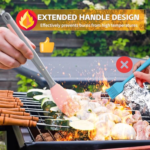 Extra Long Pastry Brush - Silicone Spatula - Basting Brush+Spatula Silicone Heat Resistant,for Baking Scraping Mixing BBQ Grill Kitchen Cooking Spread Oil Butter Sauce (Pink Brush+Spatula) - color: Pink Brush+Spatula