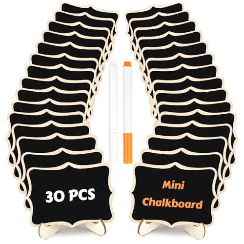 30 Pack Mini Chalkboard Signs, Food Labels for Party Buffet, Small Wooden Chalk Board Signs with Easel Stand & Markers, Wedding Place Cards for Table Setting or Numbers, Event Decor (Polygonal) - style: Polygonal