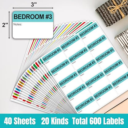 Kingtac 600 Writable Home Moving Stichers - 2' x 3', 20 Color-Coded Home Moving Packing Labels with Fragile, Extra, Heavy Options.Stick to Cardboard Boxes and Plastic Bins, No Extra Tape Needed - color: Mov-0305-40-600pcs