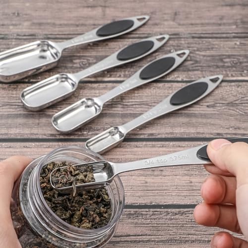 Magnetic Measuring Cups and Spoons Set, 15 Piece Stainless Steel Measuring Cups and Spoons for Measure Dry and Liquid Ingredients (Black) - color: Black