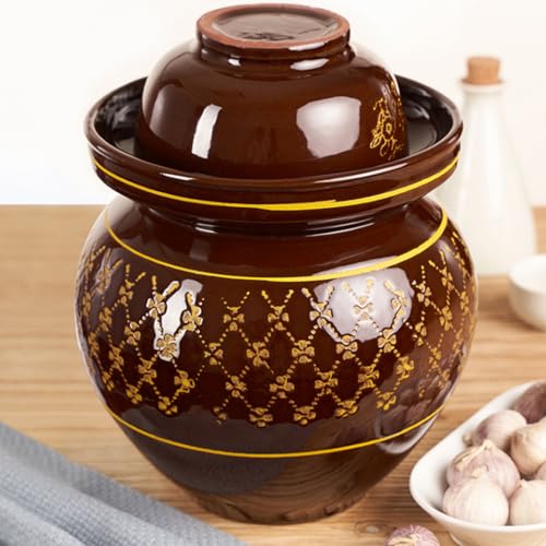 Ceramic Pickle Jar with Lids,Large Traditional Chinese Porcelain Pickle Jar Pickling Jars,Ceramic Fermentation Crock with Water Seal Airlock Lid,Sauerkraut Crock 4L (4L - size: 4L