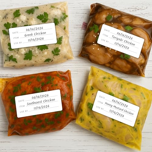 200 Meal Prep Freezer Food Labels - 2.75 x 1.25 Inch Freezer Tape Labels for Food Containers to Write On, Removable Easy Peel Off, Kitchen Pantry Storage Stickers, Oil Water Resistant - style: White Freezer Labels