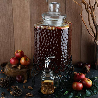 2.5 Gallon Glass Beverage Dispenser with Stand & Stainless Steel Spigot – Large Mason Jar Drink Dispenser for Sun Tea, Kombucha, Iced Tea, Lemonade, Sangria & Cold Drinks