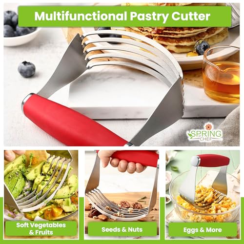 Spring Chef XL Stainless Steel Pastry Cutter Tool for Baking - Heavy Duty Dough Blender - Butter & Dough Cutter Tool with Sharp Blades - Pastry Blender for Easy Mixing - Dishwasher Safe - Red | Heavy Duty Dough Mixer with Stainless Steel Blades, Butter Cu