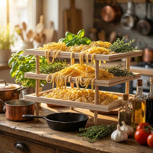 3 Set Large Pasta Drying Rack 12.6" x 16.5" Stackable Herb Dryer Rack with Mesh Wooden Flower Drying Storage for Pasta Herb Seed Flower Dryer Cook Gift Homesteading Essentials