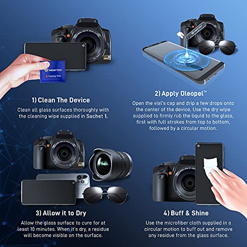 ProofTech OLEOPEL Oleophobic Coating Kit for 3 Applications | Anti Fingerprint Wipe On Liquid for All Smartphones Tablets Smart Watches Glasses Camera Lenses and Touch Screens - Bottle