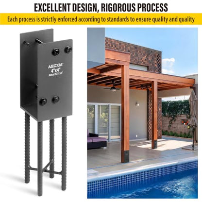 AECXM 4"x4" (Actually 3.5"x3.5") Heavy Duty U-Shaped Fence Post Holder Bracket, Wet Concrete Post Bracket, for Deck railings, Fences, mailboxes, gazebos Wet Concrete Foundation Support (Black-8Pack) - size: 4″x4″(Actual 3.5″x3.5″)