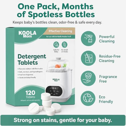 Detergent Tablets for Bottle Washer (120 Count) Deep Cleaning Compatible with Momcozy, Baby Breeza, Grownsy & All Bottle Washers - Removes Milk Residue from Bottles & Pump Parts
