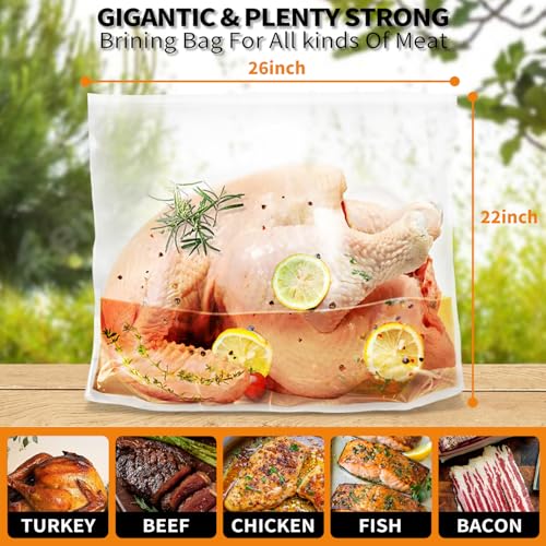 QPMR Turkey Brining Bags Set of 3 - Extra Large Holds up to 40lb，Thicker Brine Bags with Double Zip Lock & 3 Cotton Strings to Avoid Leaks for Thanksgiving Turkey, Chicken, Beef, Pork（26"×22"） - size: 3PCS--26*22INCH