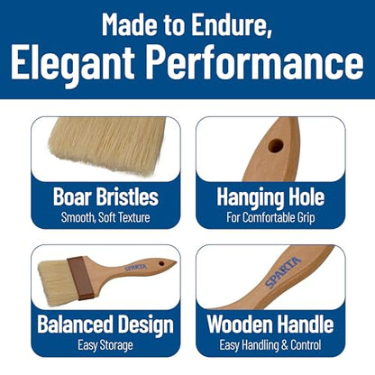 SPARTA Kitchen Basting Brush – 4037600 Basting Brush for Cooking Flat Boar Bristle Brush, Hardwood Handle for Kitchens, Restaurants, Catering, High Heat Food Prep, 4in, Pack of 12 - size: 4" Wide Flat Brush