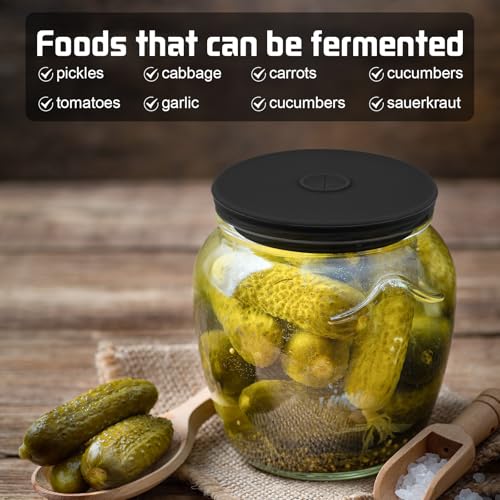 Wide Mouth Mason Jar Fermentation Lids – Silicone Fermenting Caps with Waterless Airlock, Self-Burping Fermenter Tops for Pickles, Kimchi, and Probiotic Foods, 3 Pack Black (Jars Not Included) - color: Black