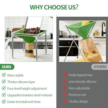 Extra Large Silicone Funnel Compatible with Harvest Right Freeze Dryer, 4-Level Height Adjustable & Collapsible, Wide Mouth Design Fits All Dryer Tray Sizes, Convenient for Mason Jars and Mylar Bags - color: Green