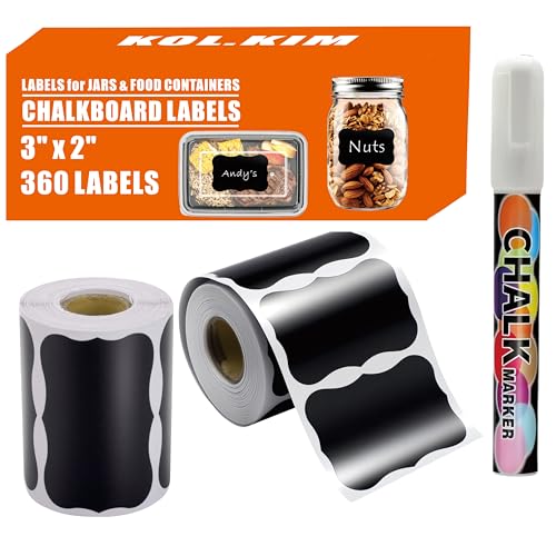 2 Rolls Chalkboard Labels - 360 Labels Chalk Labels for Mason Jar Food Containers Bottles Chalkboard Sticker Removable Reusable Craft Rooms, Weddings, Storage, Organize Your Home & Kitchen Pantry