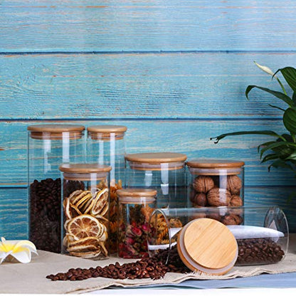 Glass Storage Jars Set of 2 (48oz/1400ml) with Wooden Lid, Glass Sourdough Starter Jar, Stackable Kitchen Canisters, Pefect for Coffee Bean Cookie, Sugar, Flour, Pasta, Sourdough, Nuts - size: 48oz