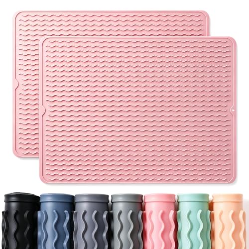 2 Pack Caketime Silicone Dish Drying Mat for Kitchen Counter Cooking Baking Liners Drawer Refrigerator Espresso Machine Station Utensil Holder Washer Trivets Oven Chef Gifts Extra Large 24"x18" Pink - color: Pink, size: 24"*18"