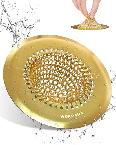 Wokdada Gold Sink Strainer, Reversible Mesh Sink Strainer with 304 Stainless Steel, Revolutionary Anti-Rust Kitchen Sink Drain Strainer Food Catcher for Garbage Disposal Without Clogging - color: Yellow