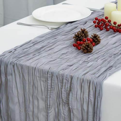 Grey Cheesecloth Table Runner 120 Inch 10FT Cheese Cloth Runners 1 Pack for Baby Shower, Wedding Decoration, Birthday Party, Graduation Decoration - color: Grey