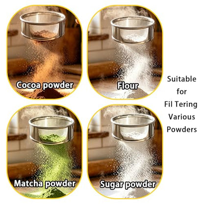 Flour Sifter for Baking 2 Pack, Round Flour Sifter Stainless Steel 6 Inch 60 Mesh and 8 Inch 60 Mesh Sieve Fine Meshs Flours Sieve Set for Baking Cake Bread Pastries - size: 6in & 8in 60 Mesh