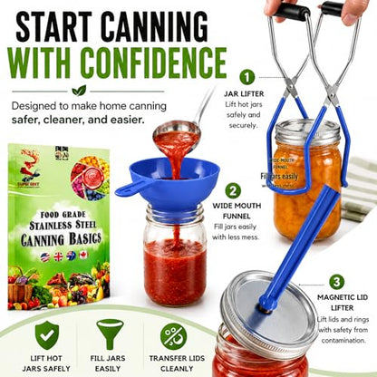 Supa Ant Canning Supplies Starter Kit (Food Grade) - Canning Kits Set for Beginners - 3 Pcs. Including Wide Mouth Jar Funnel, Magnetic Lid Lifter, Stainless Steel Jar Lifter (Assembled in USA) Blue - color: Blue