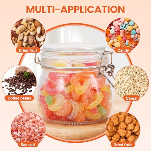 Hovico 17 oz Glass Jars with Airtight Lids And Leak Proof Rubber Gasket, Wide Mouth Mason Jars with Hinged Lids for Kitchen Canning Cereal,Pasta,Sugar,Beans,Spice, Glass Storage Containers, Set of 6 - color: 17oz*6-Round