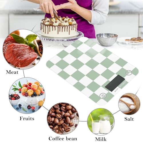 Food Scale Kitchen Scale for Baking Cooking Digital Food Weighing Measuring Scale Small Waterproof Electric Food Scale Checkered Green and White - color: Checkered Green and White