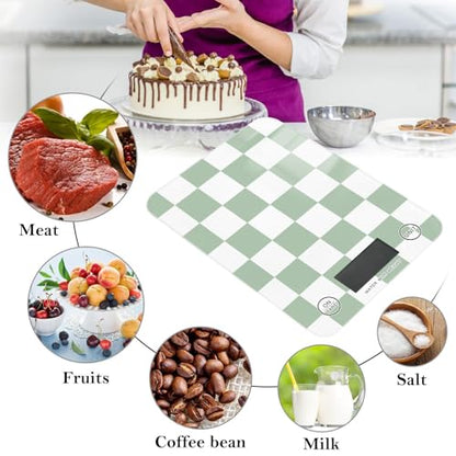 Food Scale Kitchen Scale for Baking Cooking Digital Food Weighing Measuring Scale Small Waterproof Electric Food Scale Checkered Green and White - color: Checkered Green and White