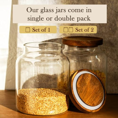 Labina Glass Storage Container Airtight Food Jars Kitchen Canister with Wood Lids, 60 Oz Wide Mouth Pantry Organization Glass Jar for Flour, Sugar, Cookie, Spagetti, Nuts and Candy (2 Pack) - size: B4: 60 Oz 2 pcs