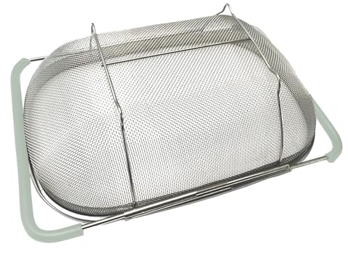 AJIODA Over The Sink Colander, 6 Quarts Stainless Steel Oval Colander with Expandable Rubber Grip Handle, Fine Mesh Strainer Baskets Kitchen Colanders for Strain, Drain, Rinse Vegetables, Mint Green - color: Mint Green, size: Large