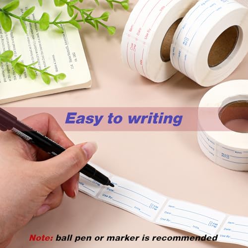 8 Rolls 4000 Pcs Removable Freezer Labels for Food Containers, 1 x 2 Inch No-Residue Food Labels Easy to Write On Foods Date Label Stickers for Kitchen Restaurants Grocery Stores Markets