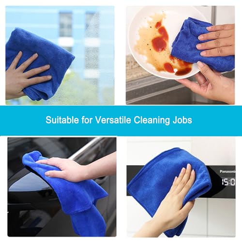 Microfiber Cloth 6Pack Cleaning Rags Absorbant Lint Free Cloth for House, Kitchen, Car, Glass, Stainless Steel, Window, Boat Cleaner-12''x 12''-Blue - color: Blue