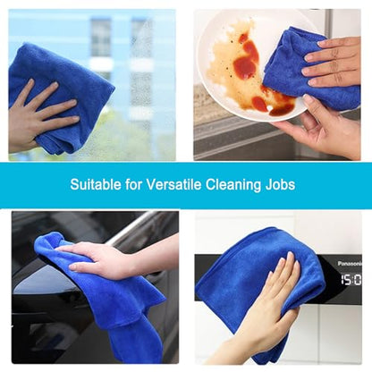 Microfiber Cloth 6Pack Cleaning Rags Absorbant Lint Free Cloth for House, Kitchen, Car, Glass, Stainless Steel, Window, Boat Cleaner-12''x 12''-Blue - color: Blue
