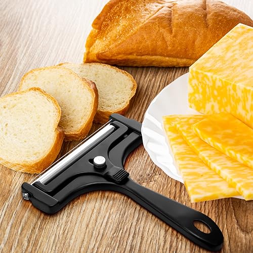 Boao Cheese Slicer with Wire Adjustable Thickness Cheese Cutter Handheld Stainless Steel for Soft Semi Thick Thin Hard Slicer for Kitchen Cooking Tools(Black) - color: Black