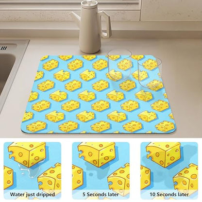 Cartoon Cheese Dish Drying Mat,20x16 inch, Water Absorbent Microfiber Dish Drying Pad for Countertops,Sinks,Draining Racks - size: 19.7x15.7inch