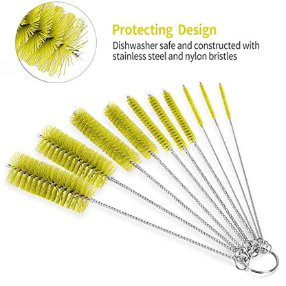 CiaraQ Bottle Cleaning Brushes, 8 Inch Nylon Tube Brush Set | Yellow Cleaner for Narrow Neck Bottles Cups with Hook, Set of 10pcs. - color: Yellow, size: 8.0 Inch (10pcs)
