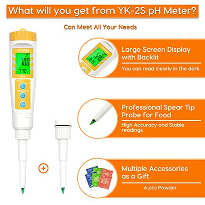 YINMIK Food pH Meter with Extra pH Replaceable Probe,Digital pH Tester for Sourdough and Bread,Food pH Tester for Meat,Canning,Cheese,Solid Samples, Soft Soil and Water… - color: Yellow New Food pH Meter