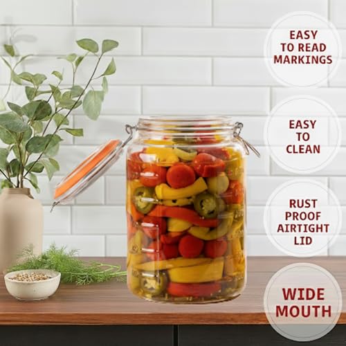 kitchentoolz 1-Gallon Mason Glass Fermenting Jar with Airlock Lid – Wide Mouth with Ounce & Milliliter Markings for Mead, Kombucha, Beer, Wine & Pickling - size: Pack of 1