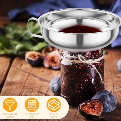 Canning Funnel with Strainer for Wide and Regular Mason Jars, Stainless Steel Wide-Mouth Funnel with Handle, Wide Mouth Funnels for Kitchen Use, Canning Supplies Kit Food Funnel Set