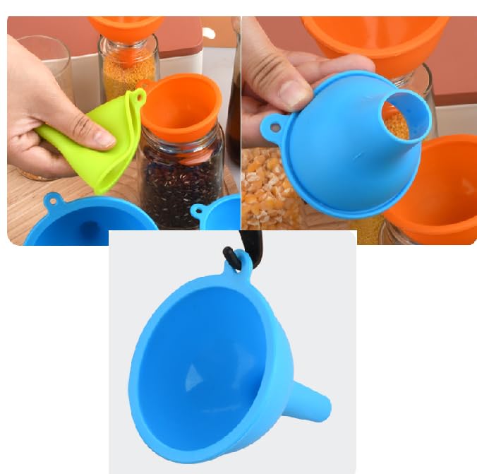 3 PCS Silicone Wide Mouth Funnel Food Funnels Flexible Condiment Sauce Canning Set for Jars Jam Spice Filling Bottles Liquid Oil and Powder
