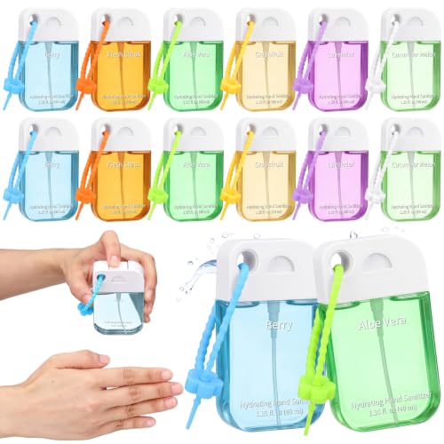 Frienda 12 Pcs Hydrating Hand Sanitizer Spray Scented Pocket Power Mist Hand Sanitizer Travel Size with Keychain Moisturizing Antibacterial Sanitizing Cleans Hands for Women (Natural) - style: Natural