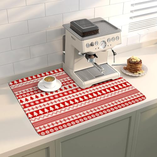 Christmas Red Coffee Mat Dish Drying Mat Hide Stain High Absorbent Drying Mat for Kitchen Easy Clean,Fit Under Coffee Maker Machine And Accessories-12"x19",Multi Pattern - color: Multi Pattern, size: 19" x 12"
