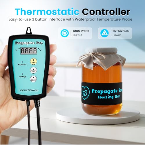 Wrap Around Kombucha Heater Belt | Propagate Pro Brewing and Fermentation Heat Mat Warmer | Keeps Your SCOBY Happy and Productive with Stickon Thermometer - size: 3x20 Heat Mat + Heating Thermostat