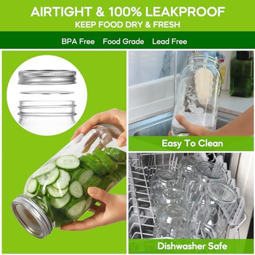 64oz Glass Wide Mouth Mason Jars, 3 Pack | Large Half Gallon Mason Jars with Airtight Lids & Bands for Pantry, Canning, Fermenting & Pickling or Storing