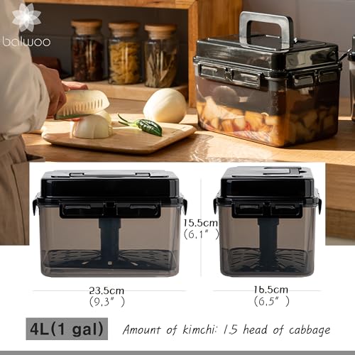 SMART Automatic Press Plate Food Storage Container for Kimchi Sauerkraut Pickle Fermentaion/Airtight Lid Food Storage Container for Preserved Food Bulk Fermentation (4L /1 gal) - size: 4 L
