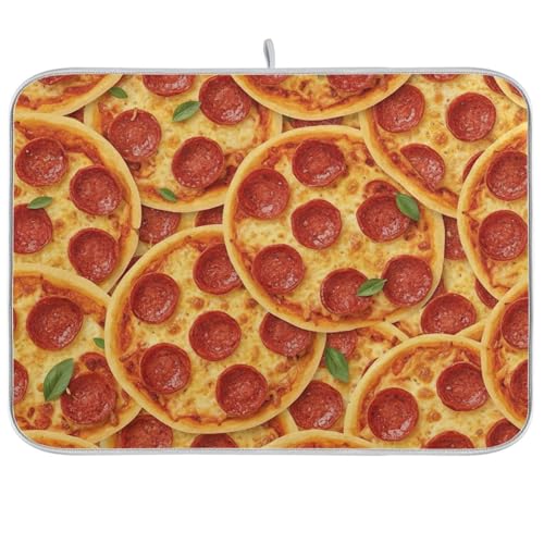 Dish Drying Mats, Pizza Cheese Print Dishes Pad, Reversible Dish Drying Rack Mat Kitchen Counter Mat, 16x18in - size: 16x18in