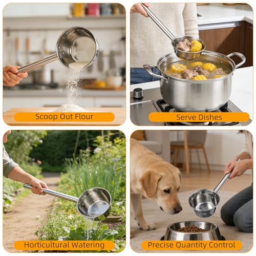 Cabilock Long Handle Water Scoop Stainless Steel Water Ladle for Scooping Kitchen Scoop for Cleaning Vegetables and Fruits Ergonomic Grip 18.11 in 1 Pack - size: 46X16CM