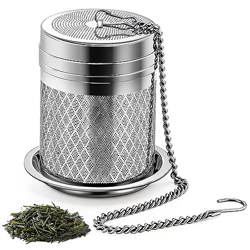Yoassi Tea Infusers for Loose Tea, Extra Fine Mesh Tea Strainers, 18/8 Stainless Steel Loose Leaf Tea Steeper Tea Diffusers with Extended Chain Hook and Drip Tray 1 Pack - size: Barrel 1 Pack
