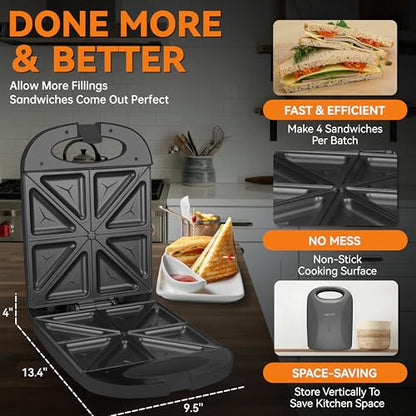 Baker’s Friend Breakfast Sandwich Maker, 4 Slices of Panini Grill Press Sandwich Maker, Electric Sandwich Maker with Indicator Light, Grill Cheese & Egg Muffin Sandwich Maker, Graphite - color: Sandwich Maker (Graphite)