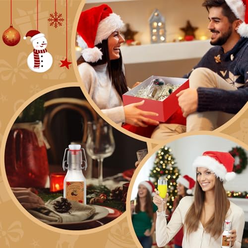 24 Pcs Christmas Coquito Swing Top Glass Bottles 3.4 oz Round Flip Top Brewing Bottles with Pine Needle Stickers for Home Brewing Liqueur DIY Wedding Christmas Gifts Party Favor - size: 3.4 oz