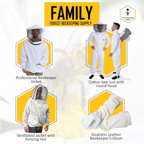 FOREST BEEKEEPING SUPPLY- Kids Full Body Bee Suit. Cotton twill soft to Children’s skin tuff to bee Stings with Veil - color: Pullover Jacket, size: Large