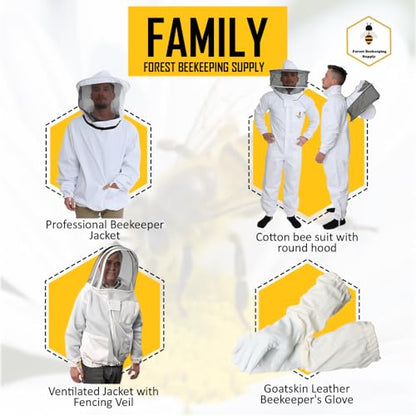 FOREST BEEKEEPING SUPPLY- Kids Full Body Bee Suit. Cotton twill soft to Children’s skin tuff to bee Stings with Veil - color: Pullover Jacket, size: Large